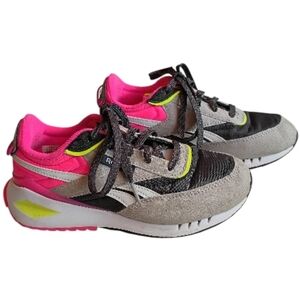 REEBOK Girls Forte Racer Pink Gray Green Black Sneakers Sz 2